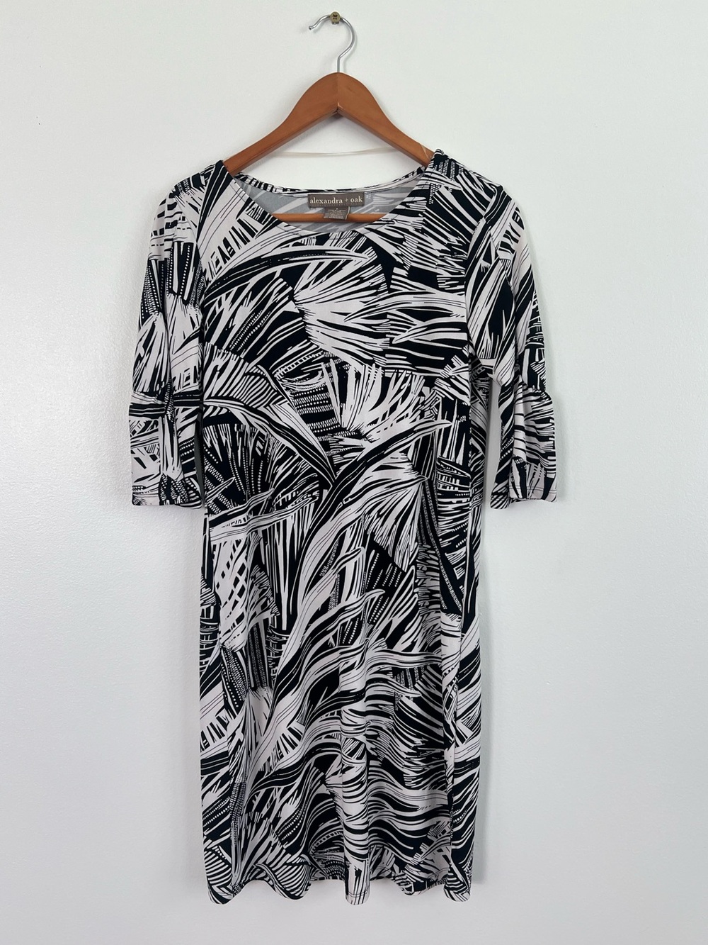 Alexandra + Oak black-and-white abstract leaf print dress